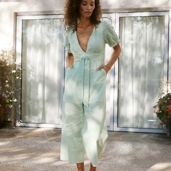 NWT Charlie Holiday Rowan Anthropologie Gingham Jumpsuit Green - Picture 7 of 7